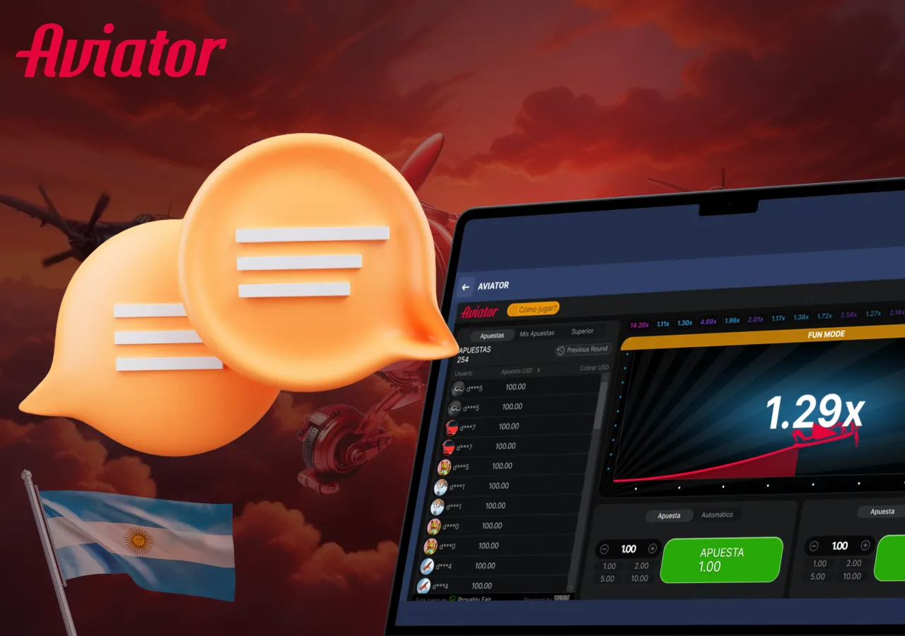 Chat dentro de Aviator con posibilidad de interacción y compartir estrategias.